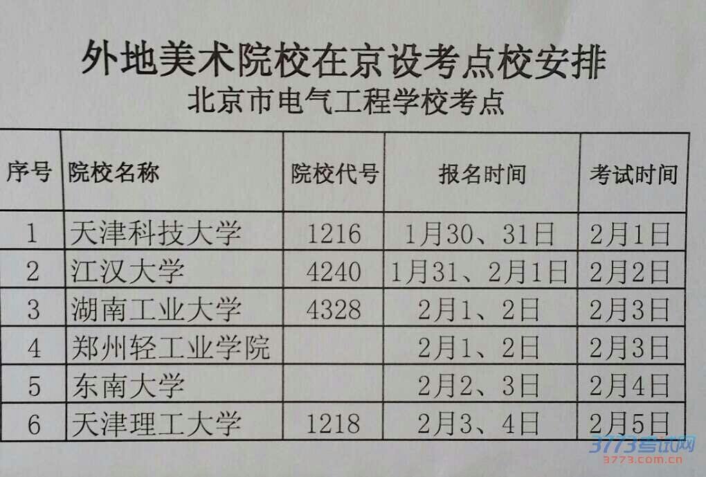 外省院校最新或2022（历届）年在北京艺术类校考单招自主招生时间安排（北京市电气工程学校考点）