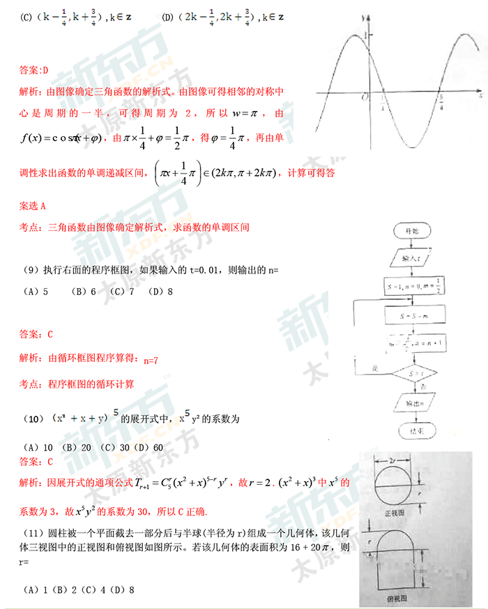 最新或2022（历届）年山西高考数学理科试卷答案考点分析